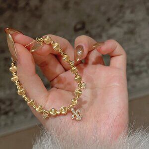 Women’s Gold Plated Sleek Bangles Charm Bracelet Cubic Zirconia Adjustable